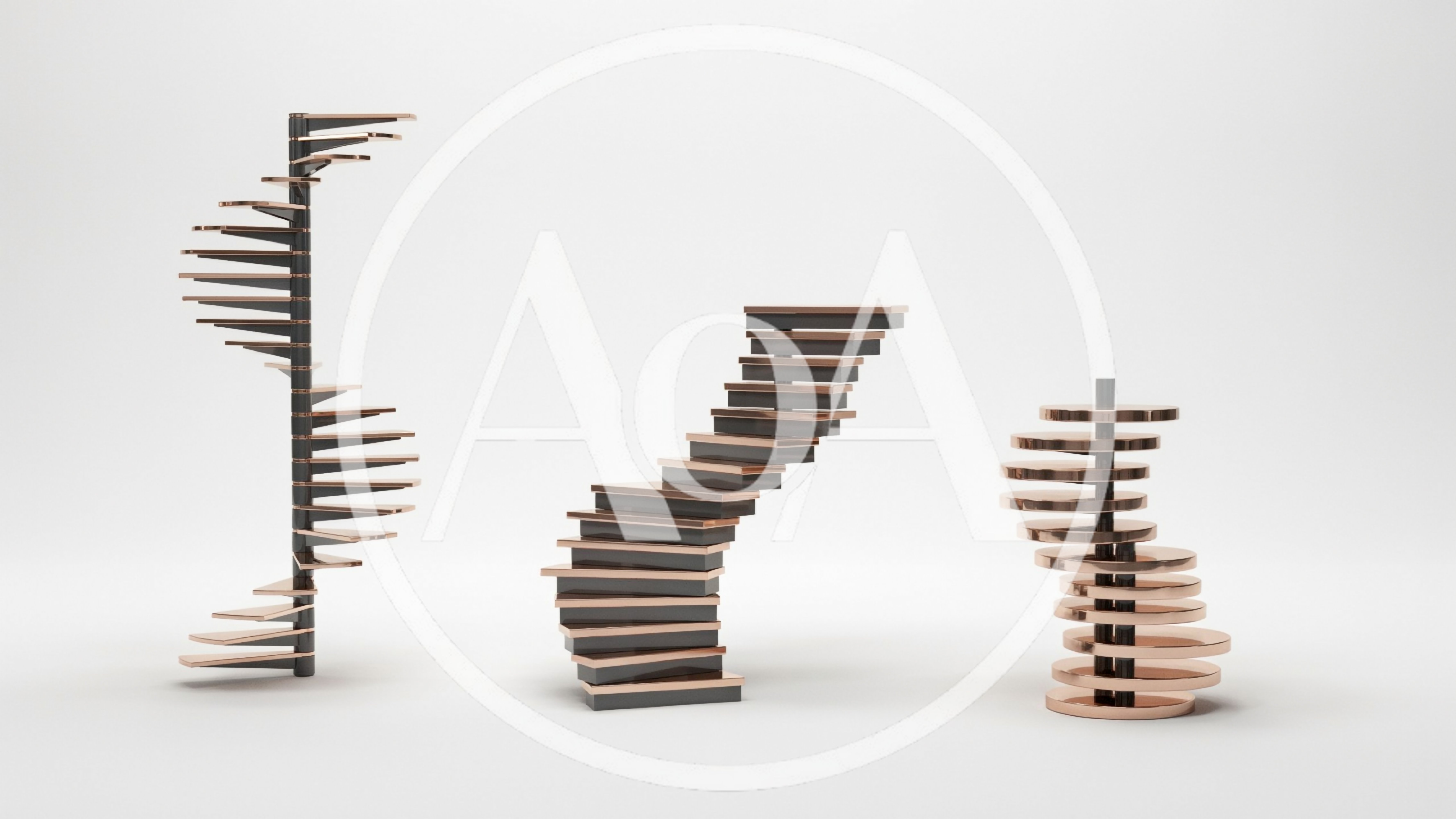 Three Abstract Geometric Staircase Sculptures