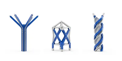 Three Abstract Geometric Structural Models On White Background