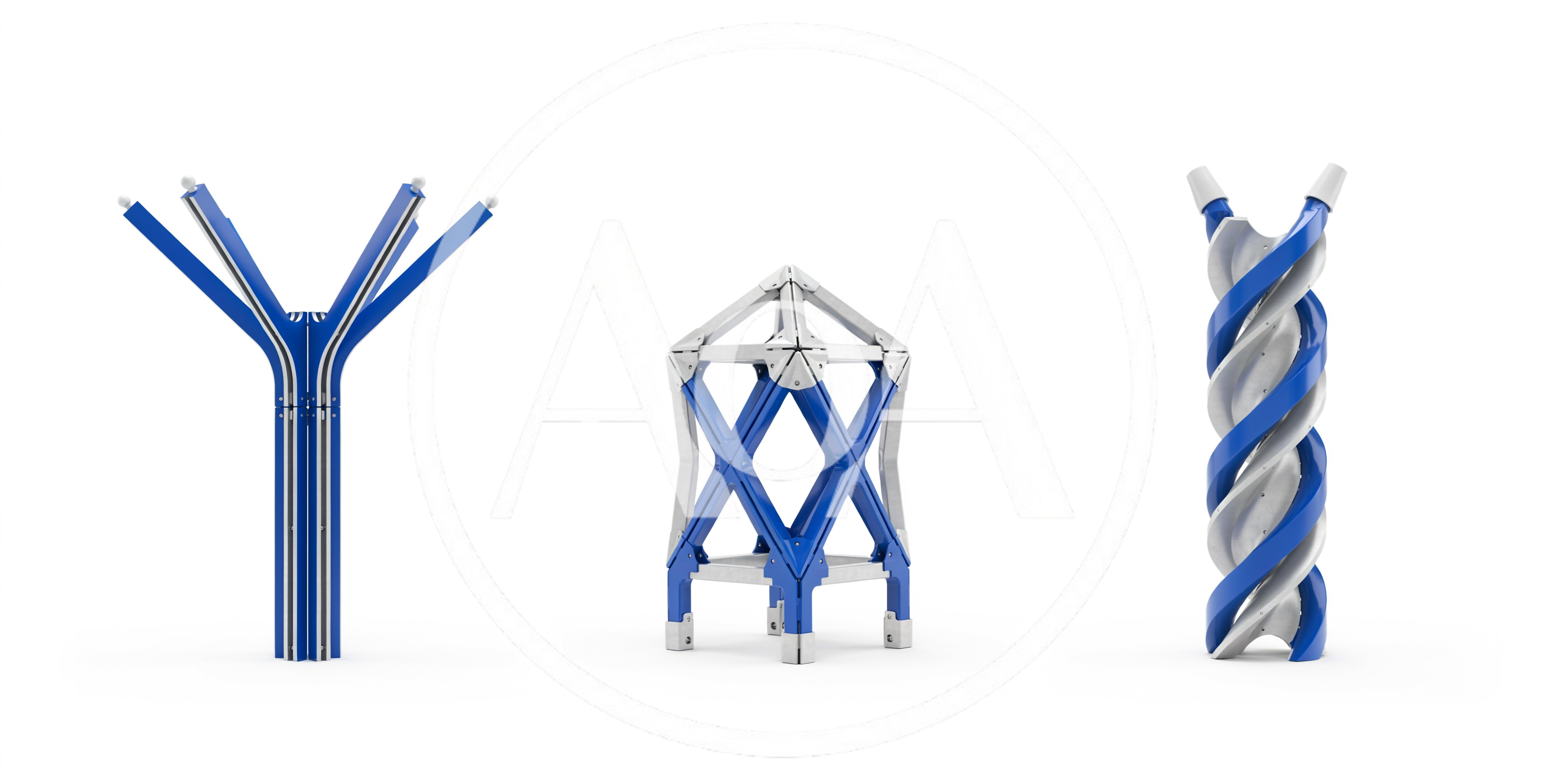 Three Abstract Geometric Structural Models On White Background
