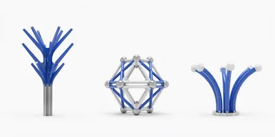 Three Abstract Geometric Sculptures On White Background