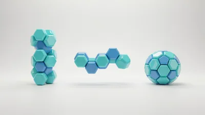 Abstract 3D Geometric Shapes Floating on White Background