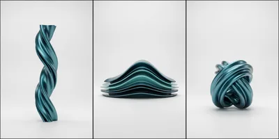 Abstract Metallic Teal Sculptures On White Background