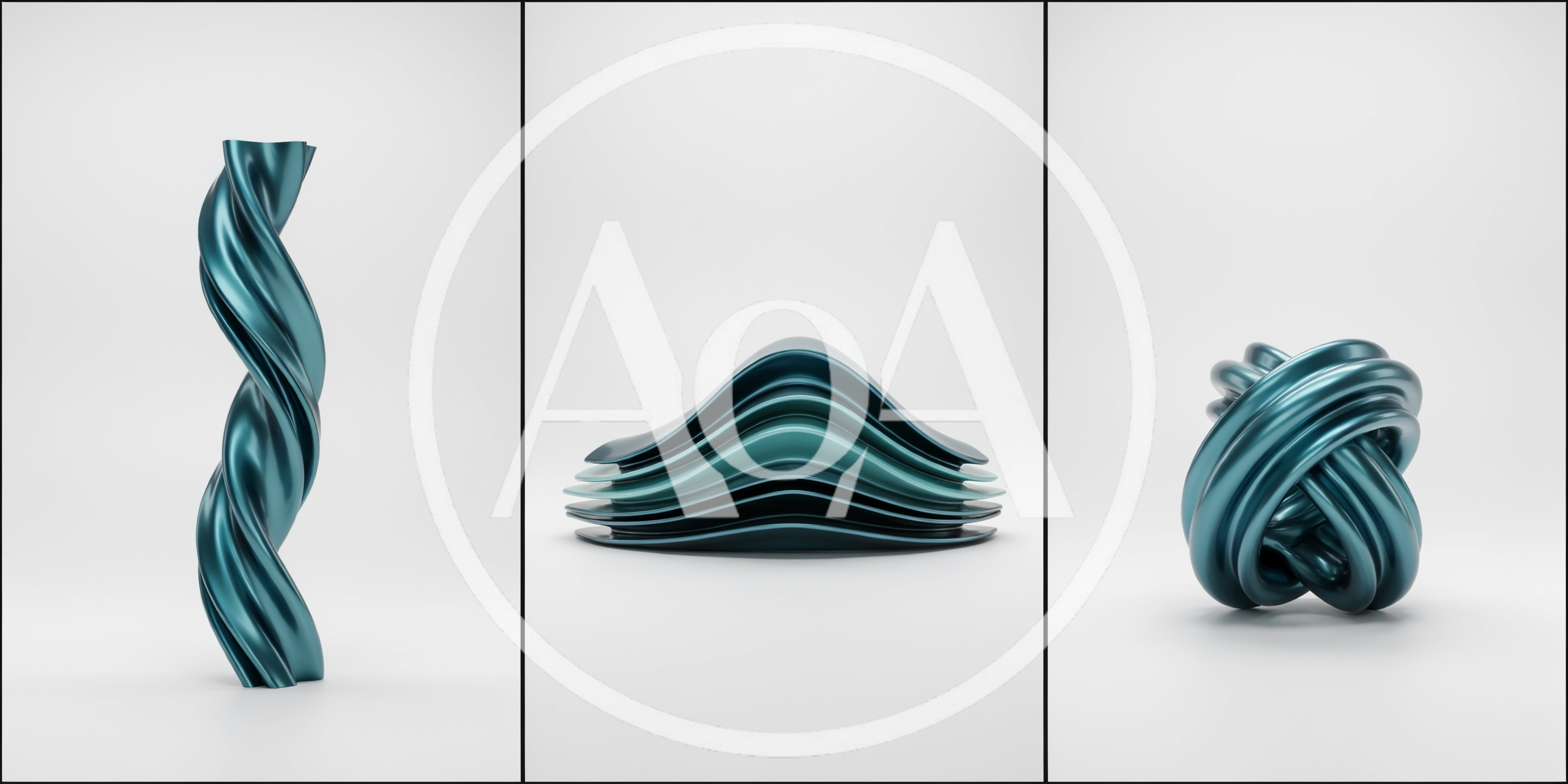 Abstract Metallic Teal Sculptures On White Background