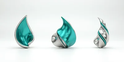 Abstract Metallic Teal And Silver Sculptural Forms
