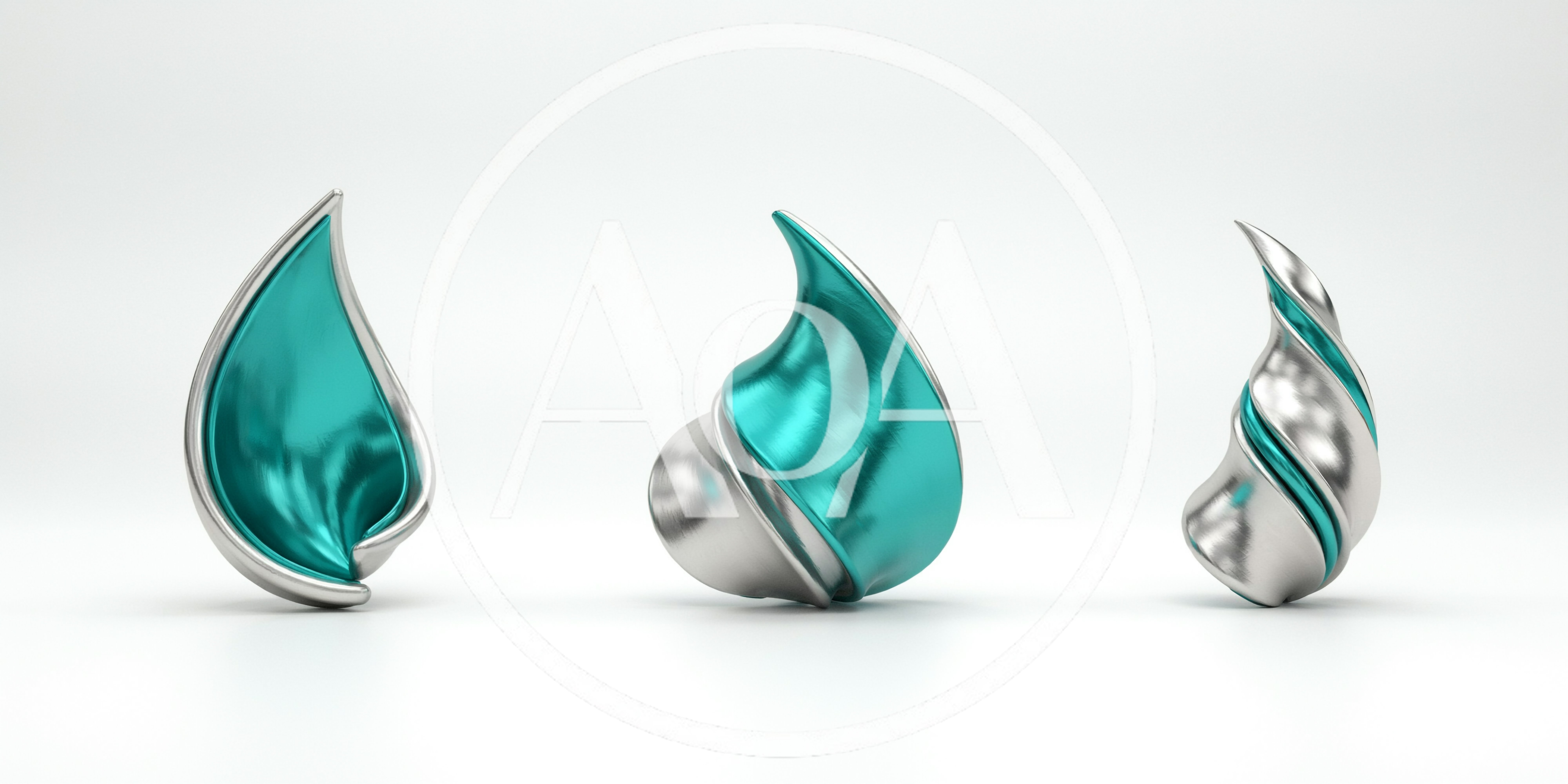 Abstract Metallic Teal And Silver Sculptural Forms