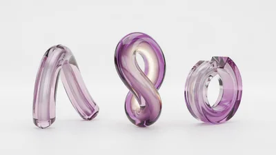 Abstract 3D Glass Typography Symbols On White Background