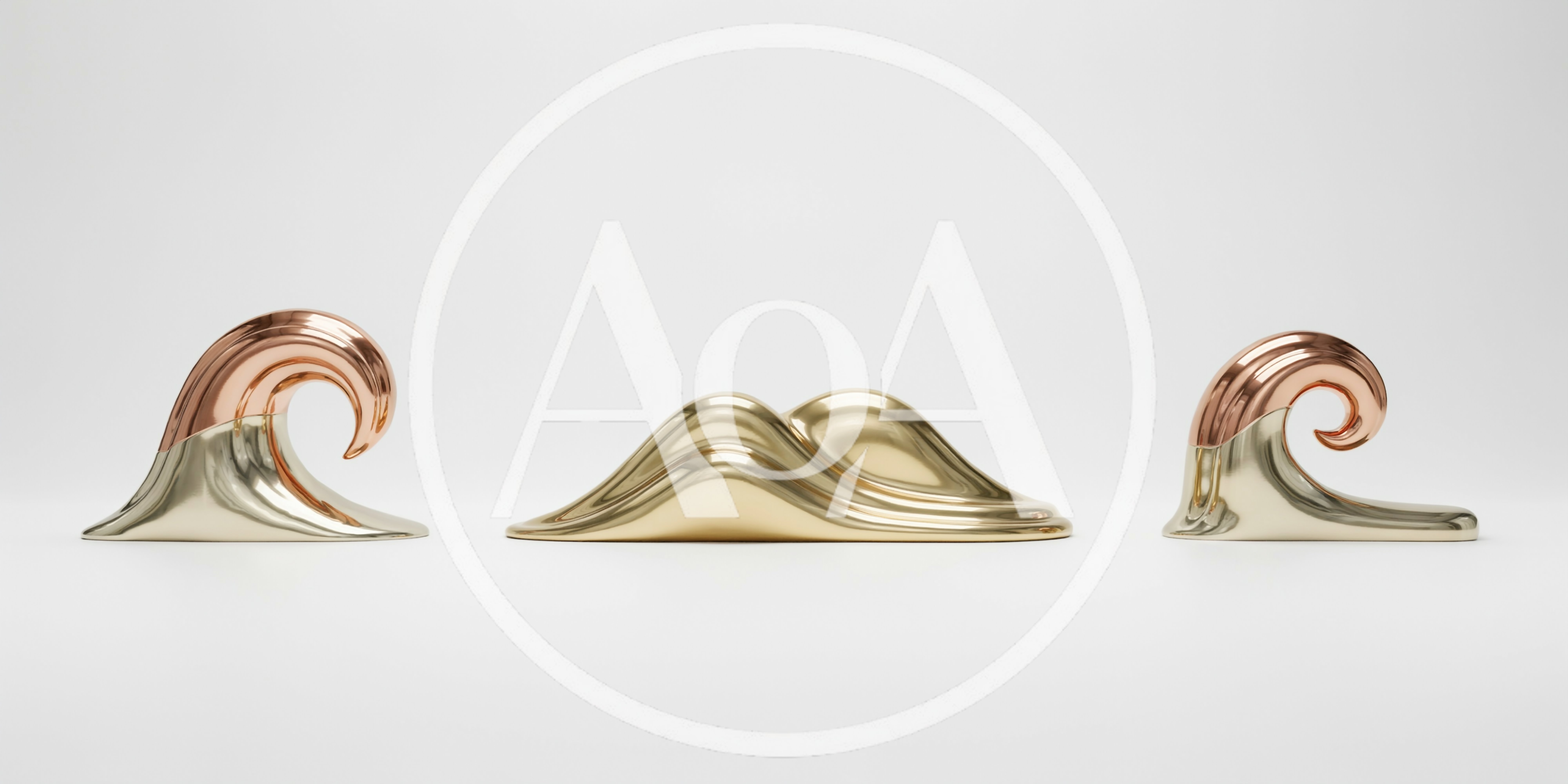 Abstract Metallic Sculptures On A White Background