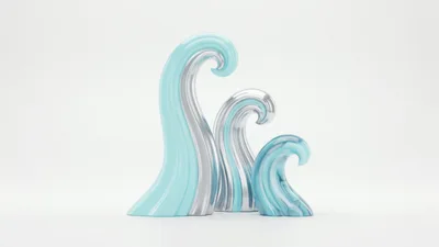 Abstract 3D Rendered Wave Sculptures On White Background
