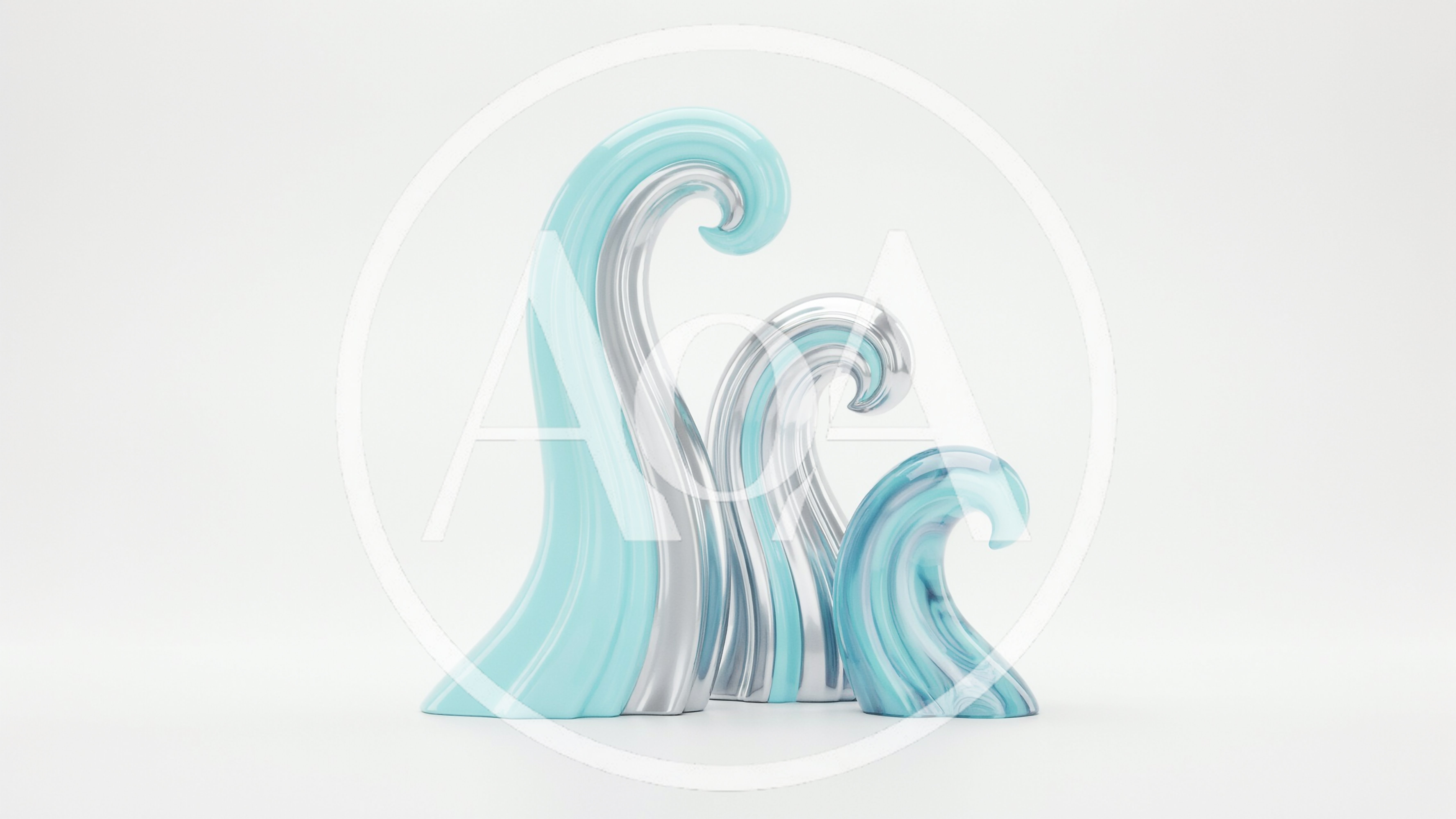 Abstract 3D Rendered Wave Sculptures On White Background