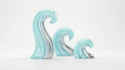 Three Abstract Glass And Chrome Wave Sculptures