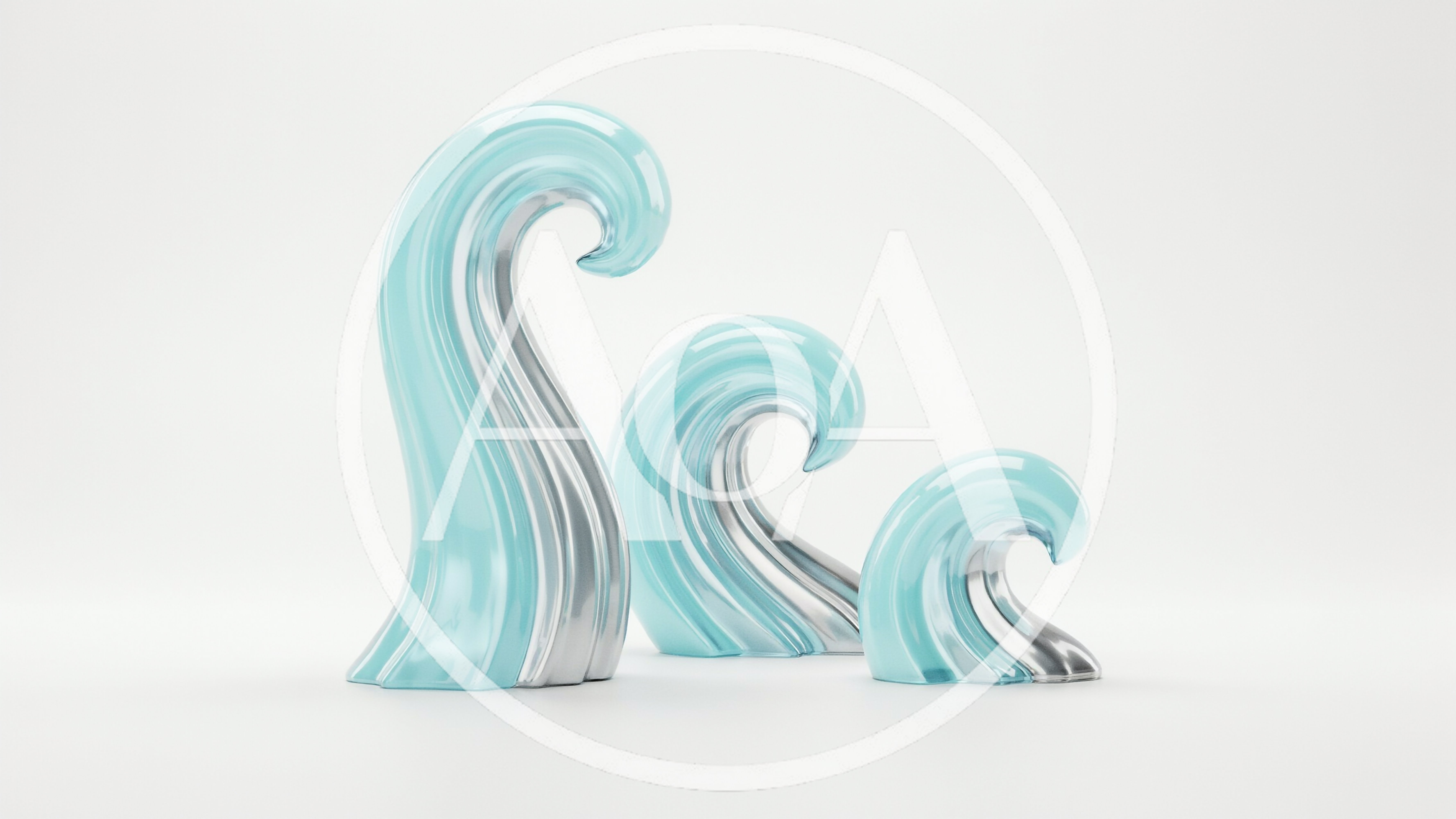 Three Abstract Glass And Chrome Wave Sculptures