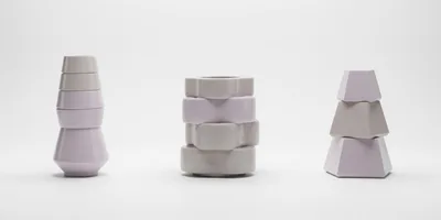 Three Stacks of Modern Ceramic Decorative Objects