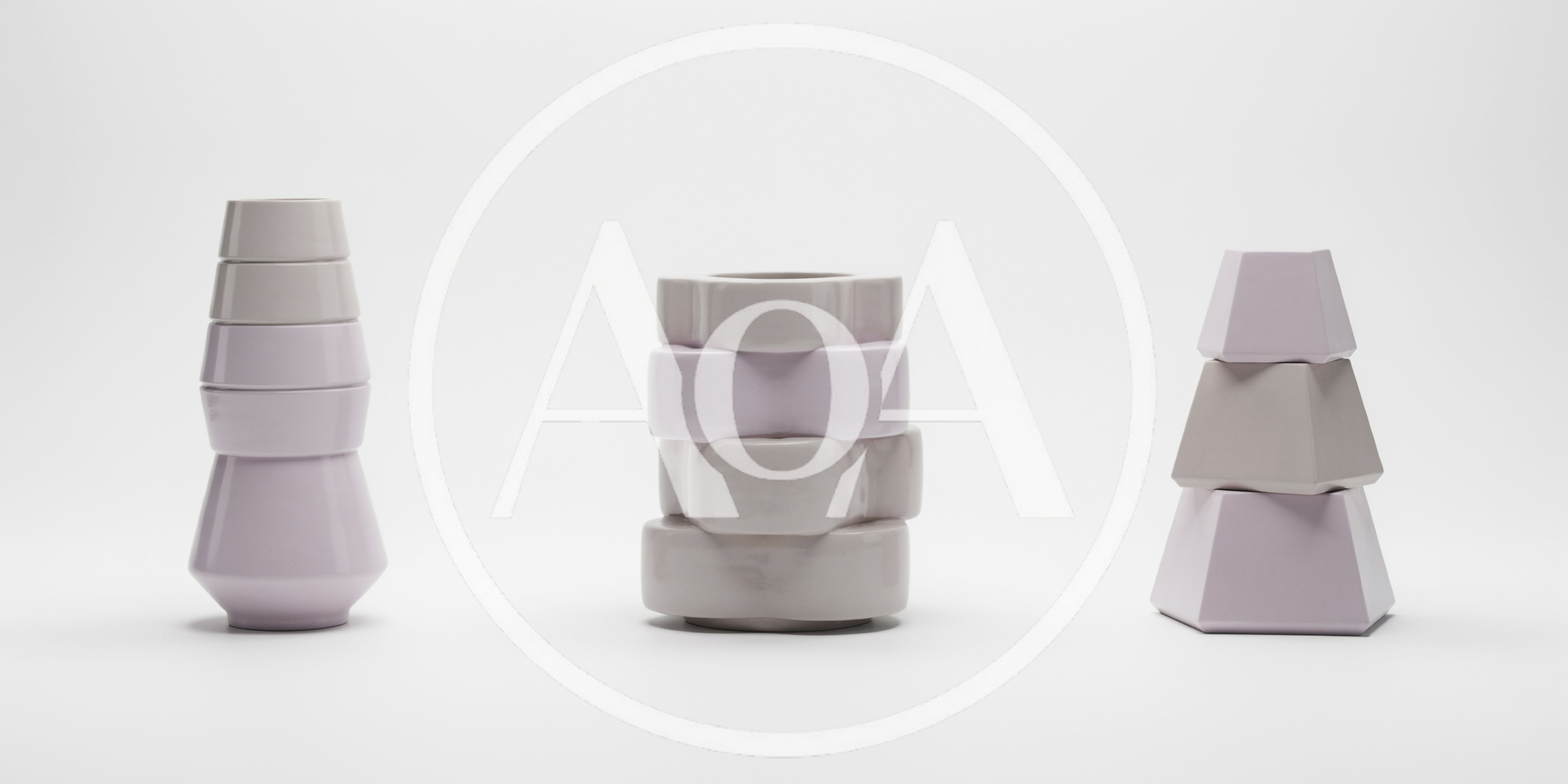Three Stacks of Modern Ceramic Decorative Objects