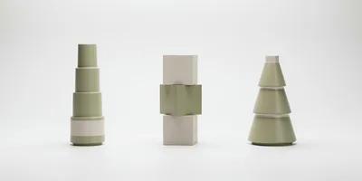 Minimalist Geometric Sculptures On White Background