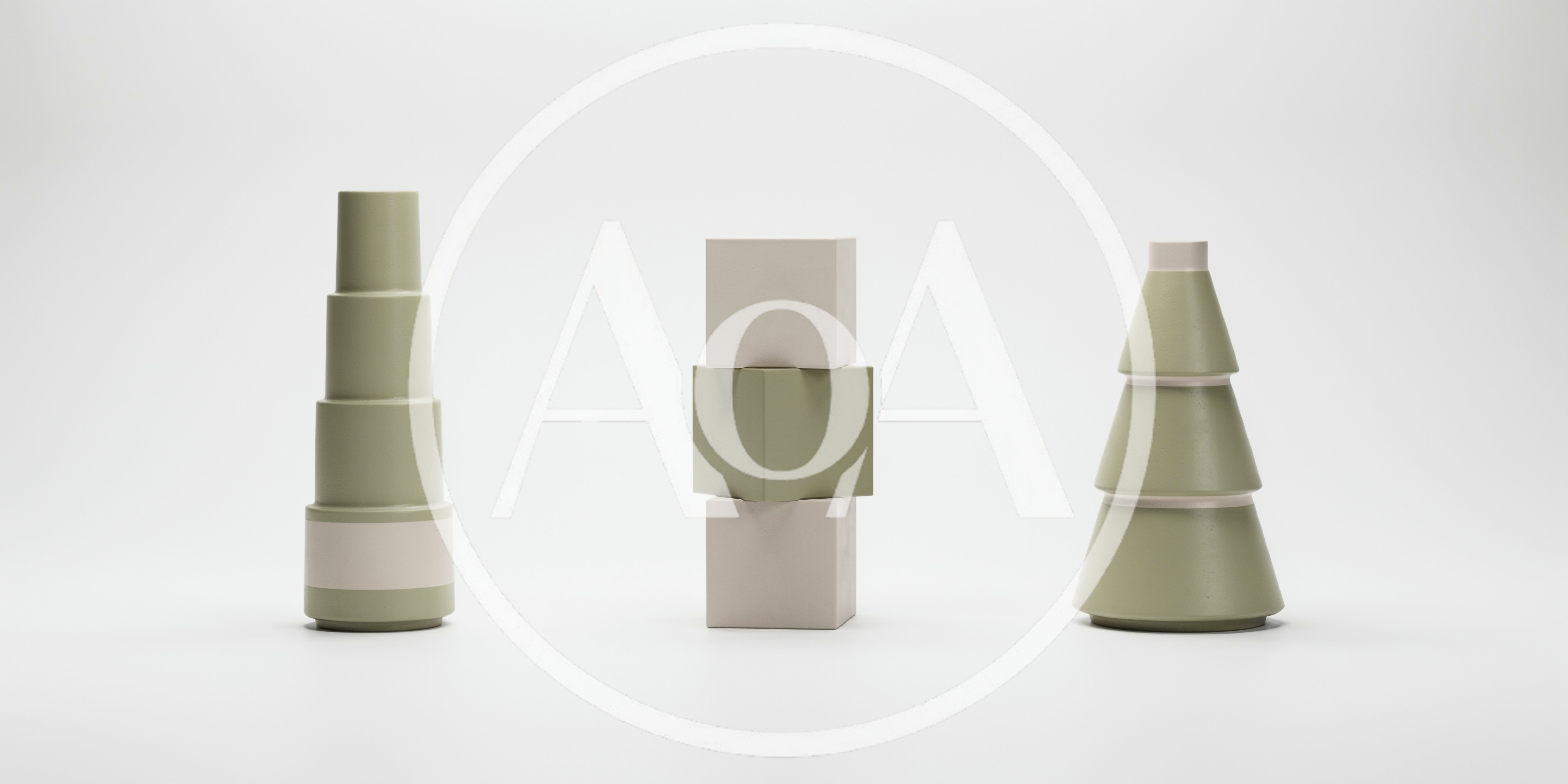 Minimalist Geometric Sculptures On White Background