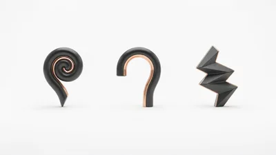 Three Abstract 3D Sculptural Symbols On White Background