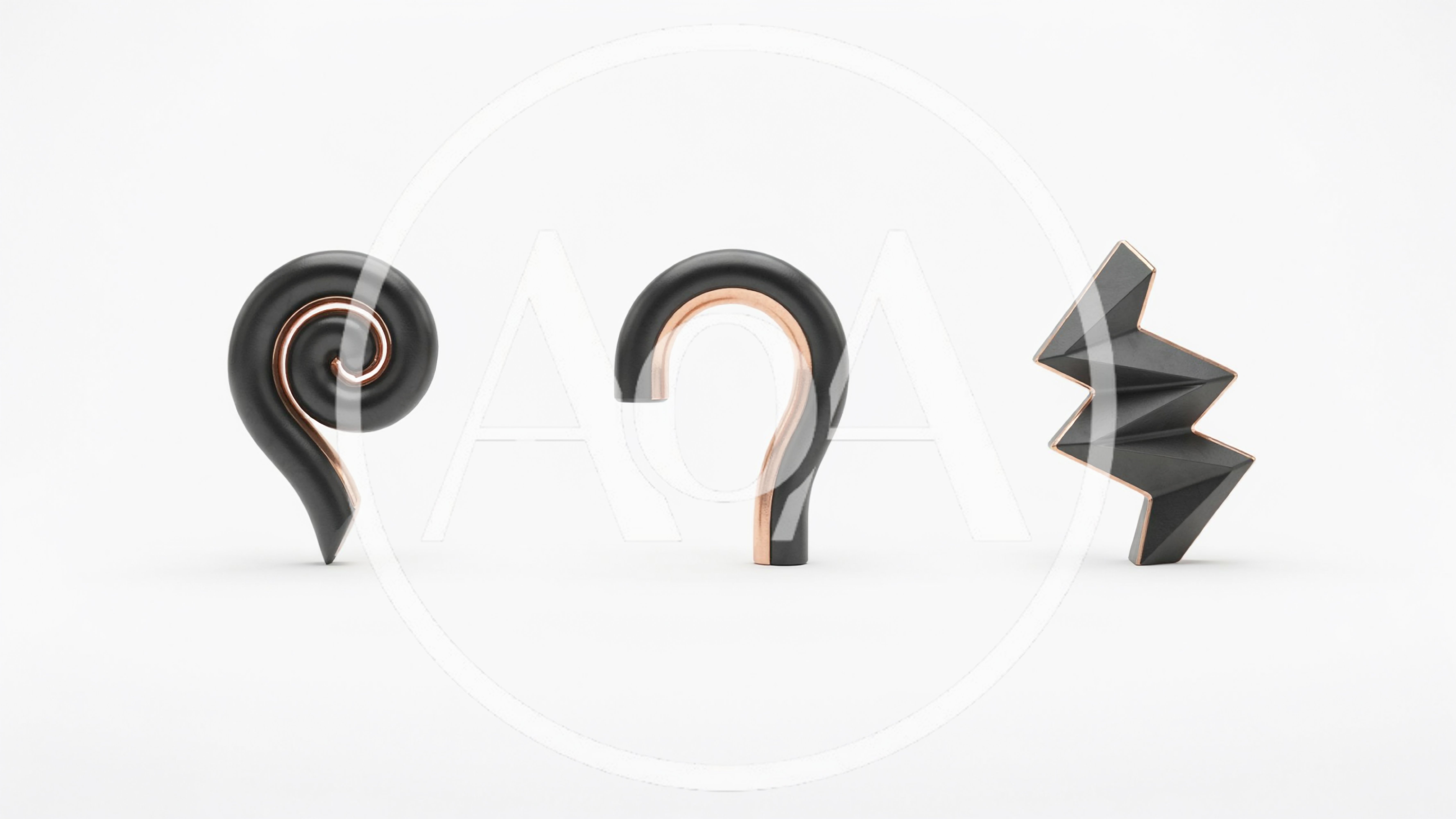 Three Abstract 3D Sculptural Symbols On White Background