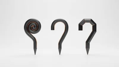Three Stylized Question Mark Pencils On White Background