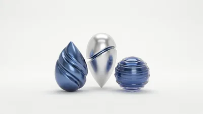 Abstract 3D Shapes With Metallic And Glass Textures
