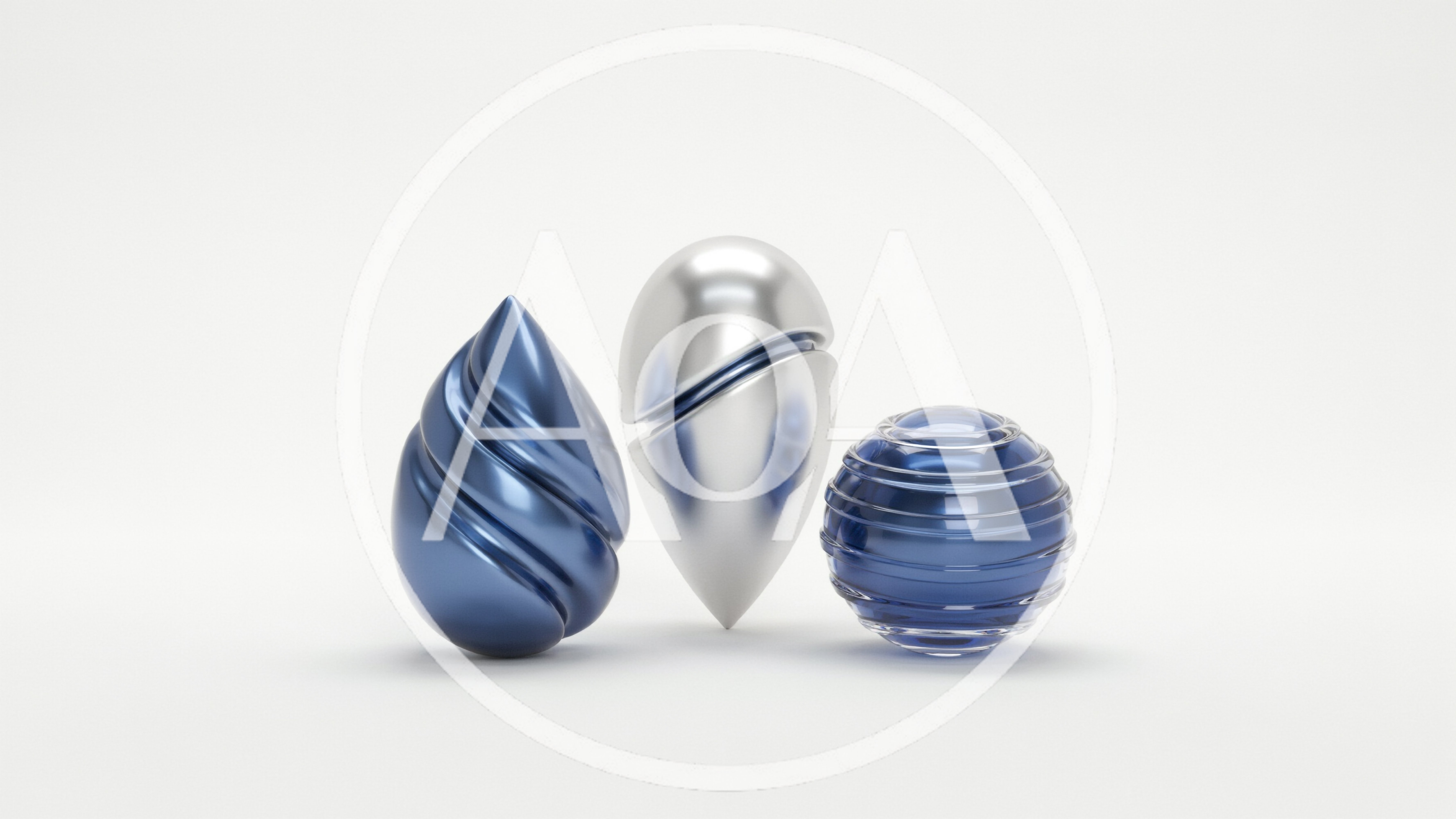 Abstract 3D Shapes With Metallic And Glass Textures