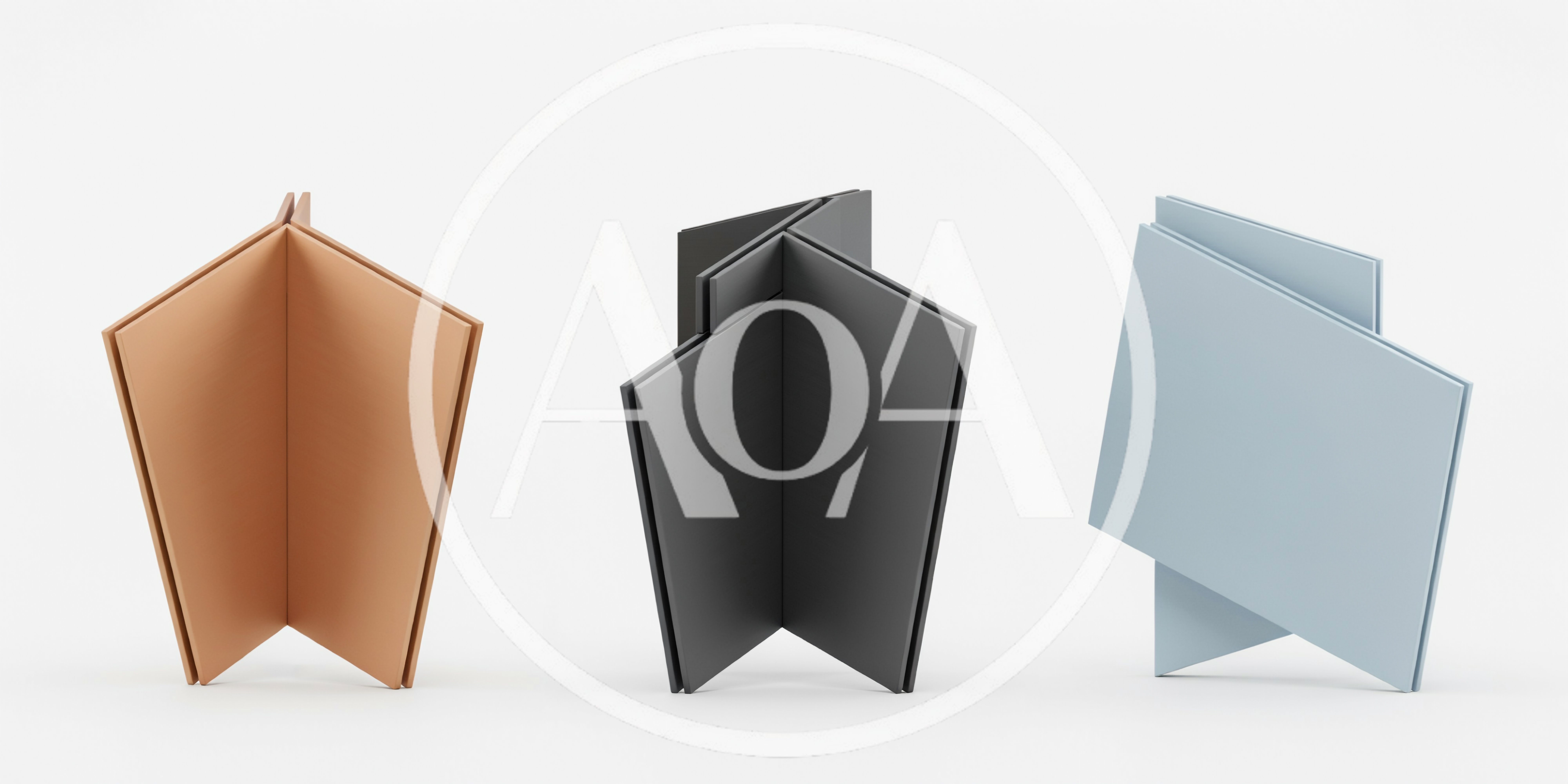 Three Abstract Geometric Sculptures In Different Colors