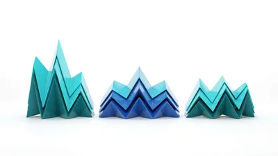 Abstract 3D Geometric Mountain Peaks On White Background