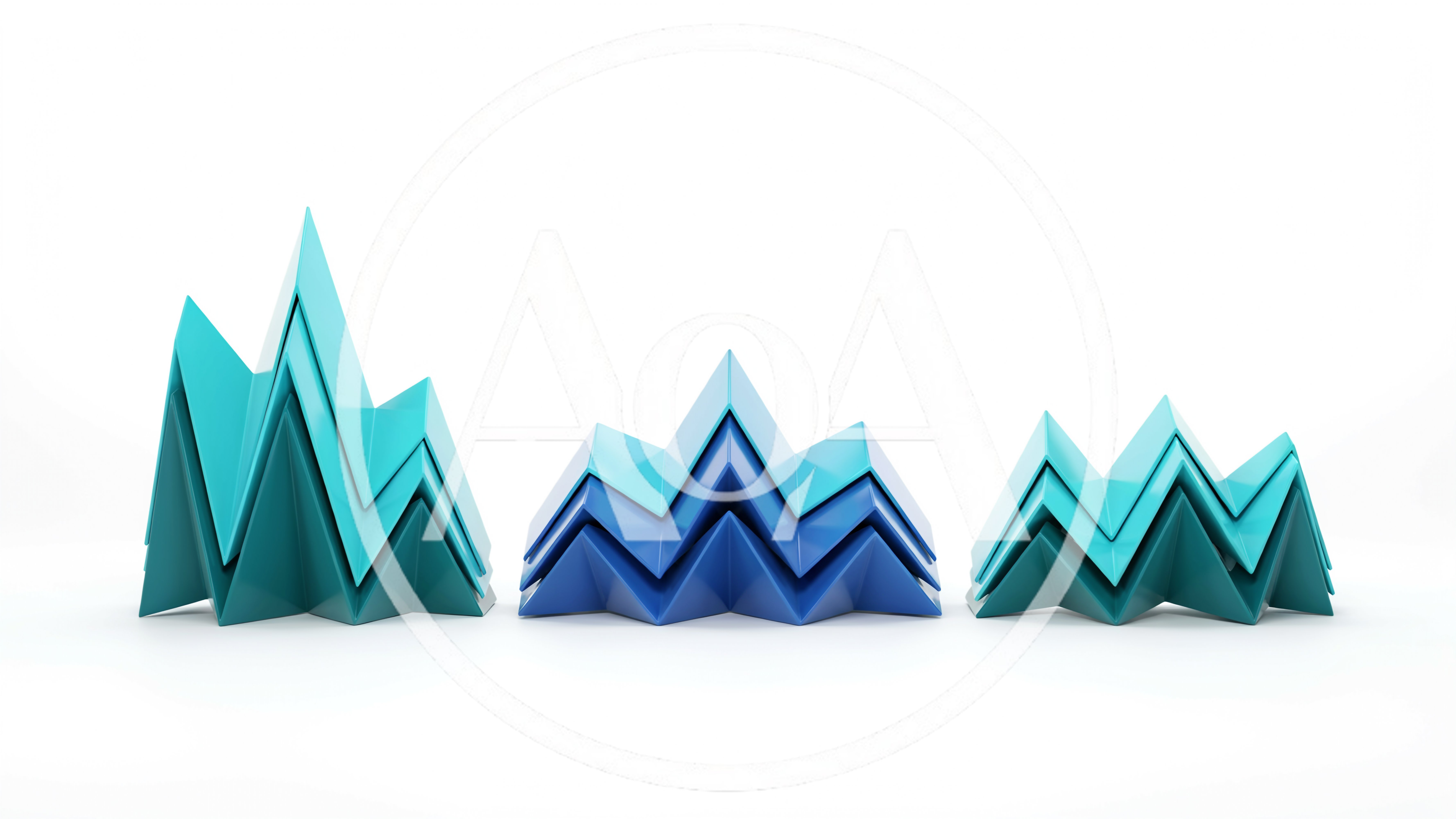 Abstract 3D Geometric Mountain Peaks On White Background