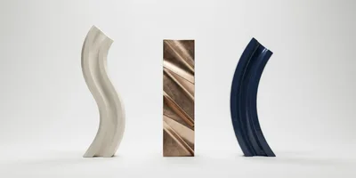 Three Abstract Sculptures With Different Textures And Shapes