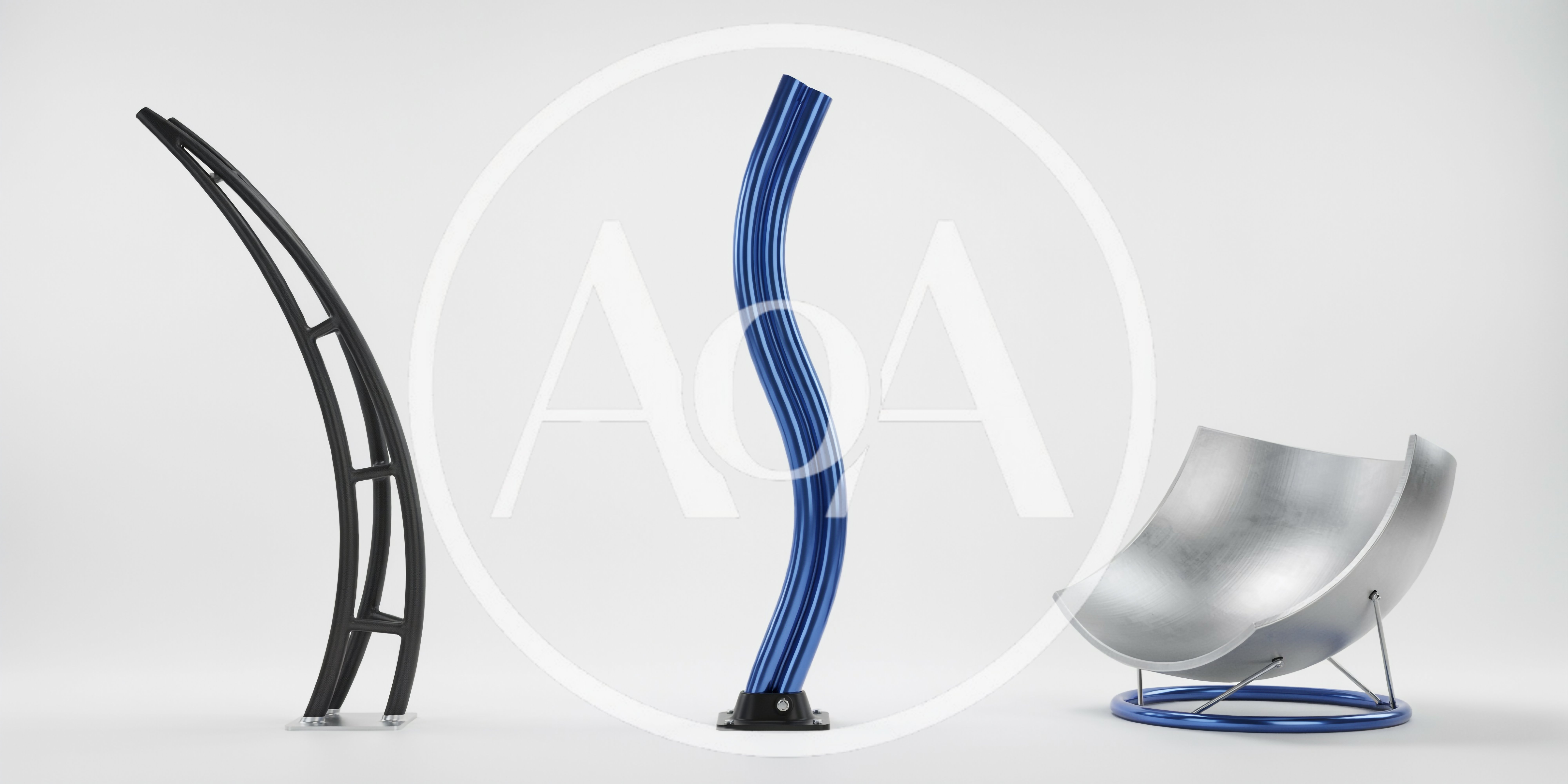 Three Modern Industrial Design Objects On White Background