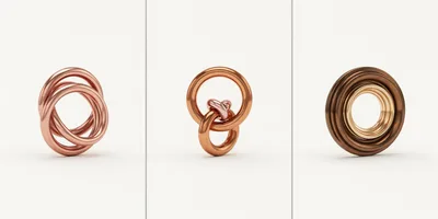Abstract Metallic Ring Sculptures On White Background
