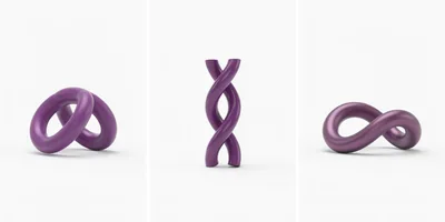 Three Abstract Purple Twisted Geometric Shapes