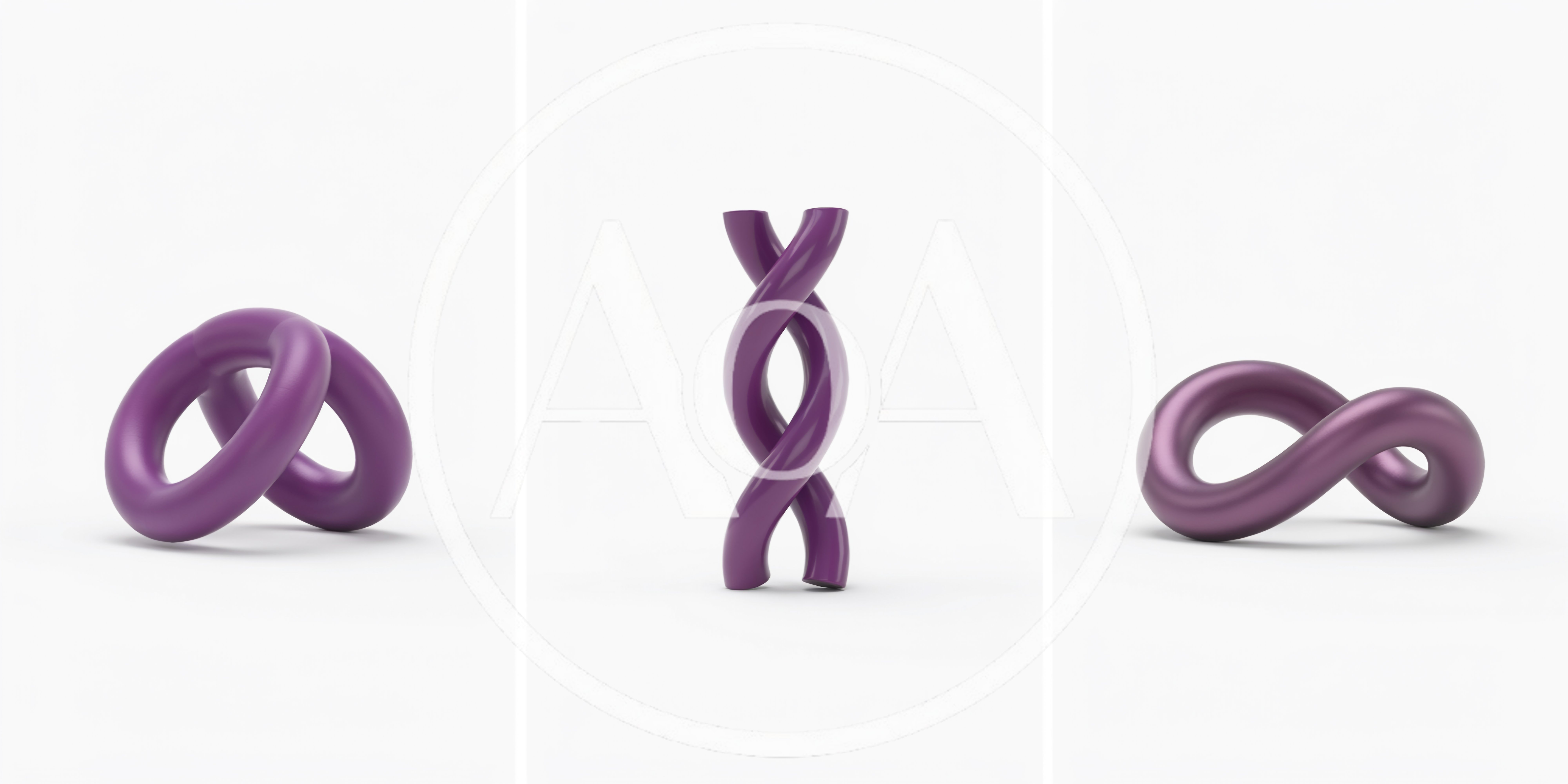 Three Abstract Purple Twisted Geometric Shapes