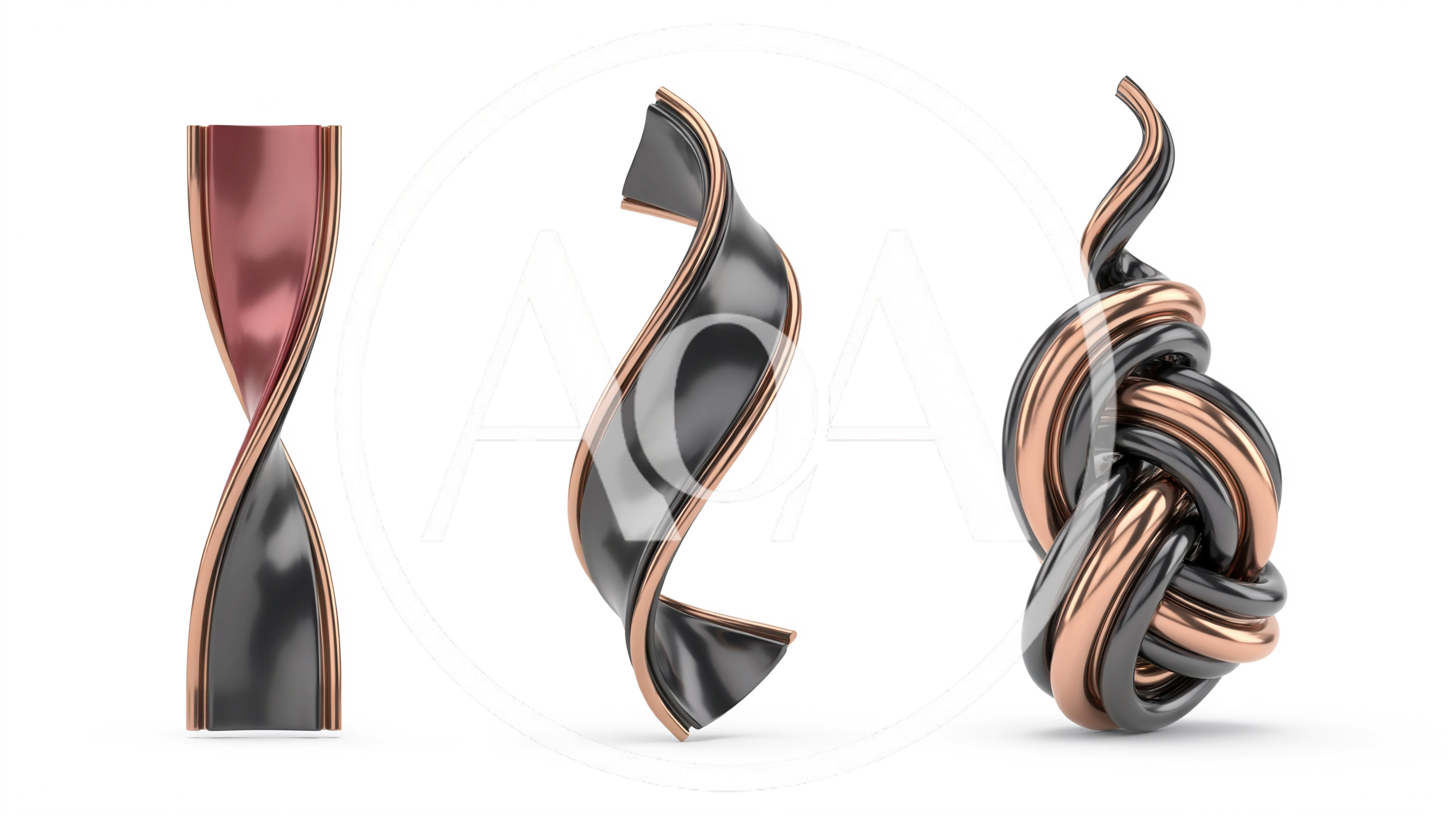 Abstract 3D Rendered Metallic Twisted Ribbon Shapes