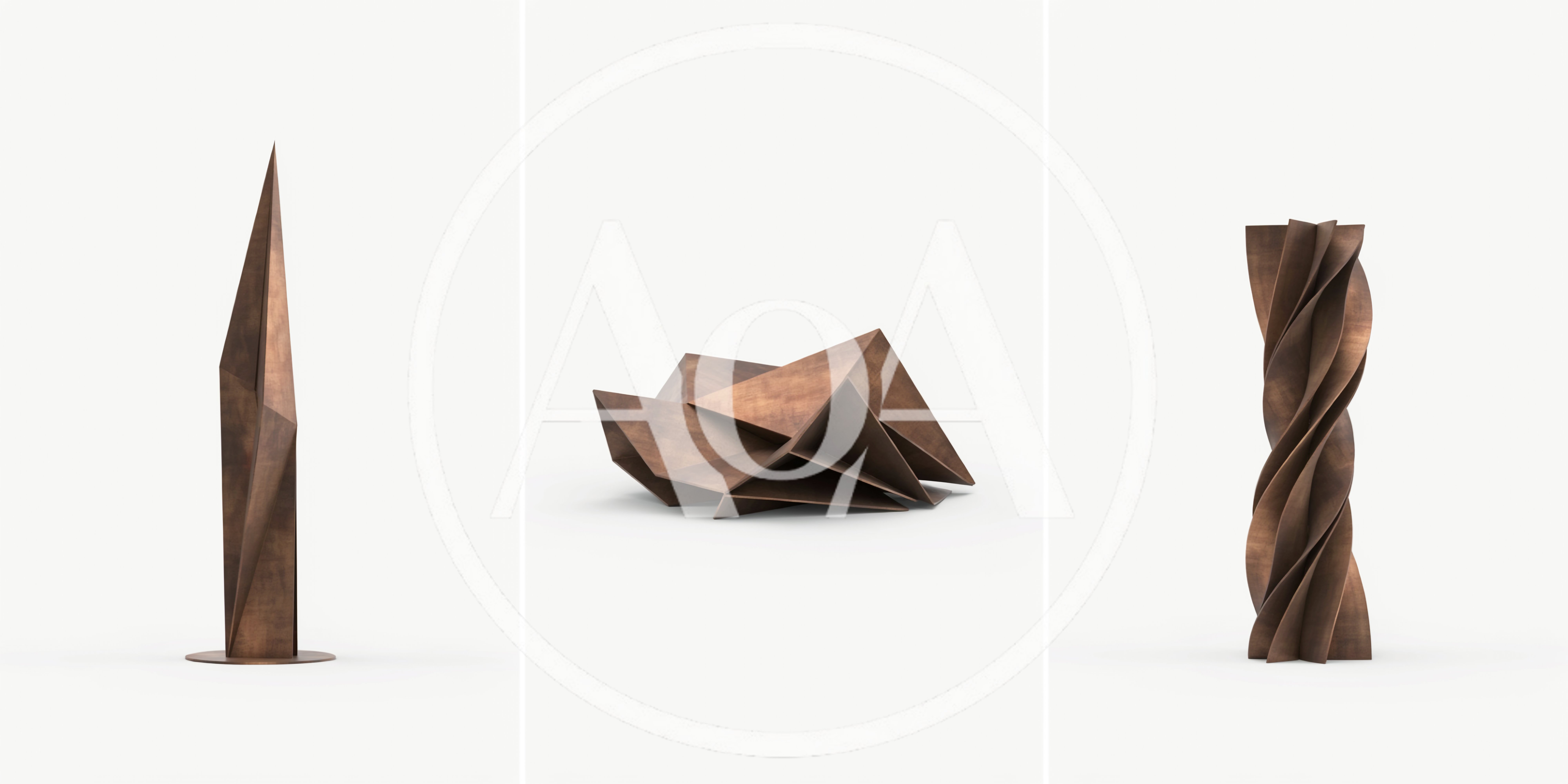 Three Abstract Geometric Bronze Sculptures