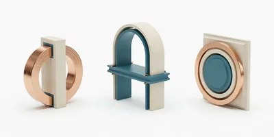 Abstract 3D Geometric Shapes With Metallic And Matte Textures