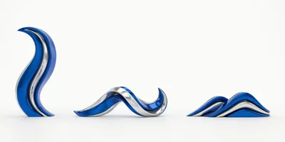 Abstract Blue And Silver Metallic Wave Sculptures