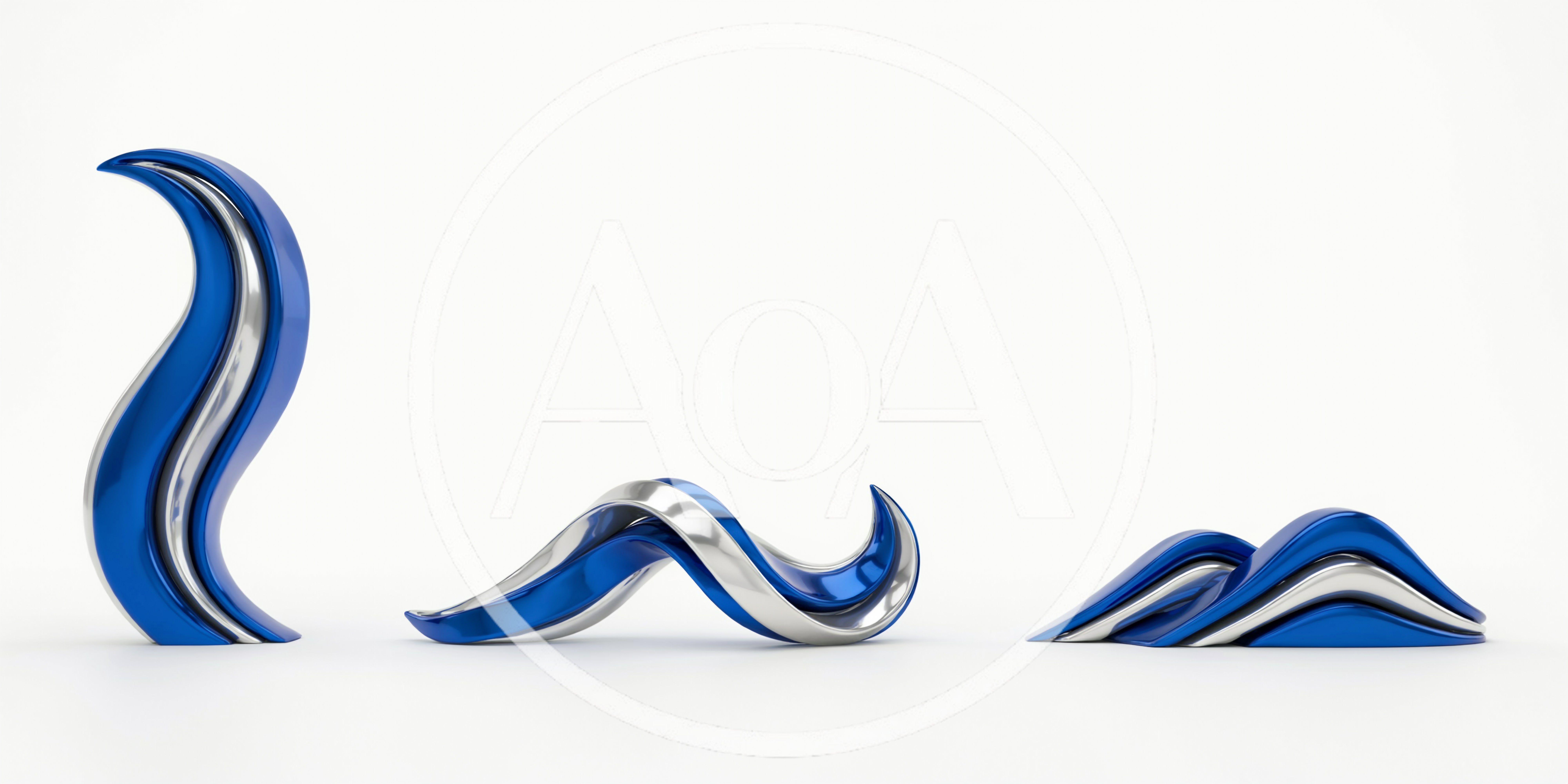 Abstract Blue And Silver Metallic Wave Sculptures