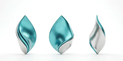 Three Abstract Metallic Leaf Sculptures On White Background