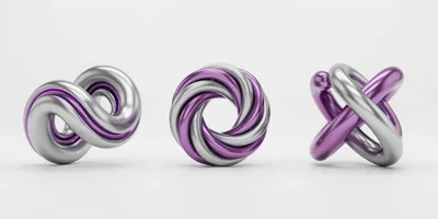 Abstract Metallic Geometric Sculptures on White Background