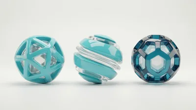 Three Abstract Geometric Spheres on White Background