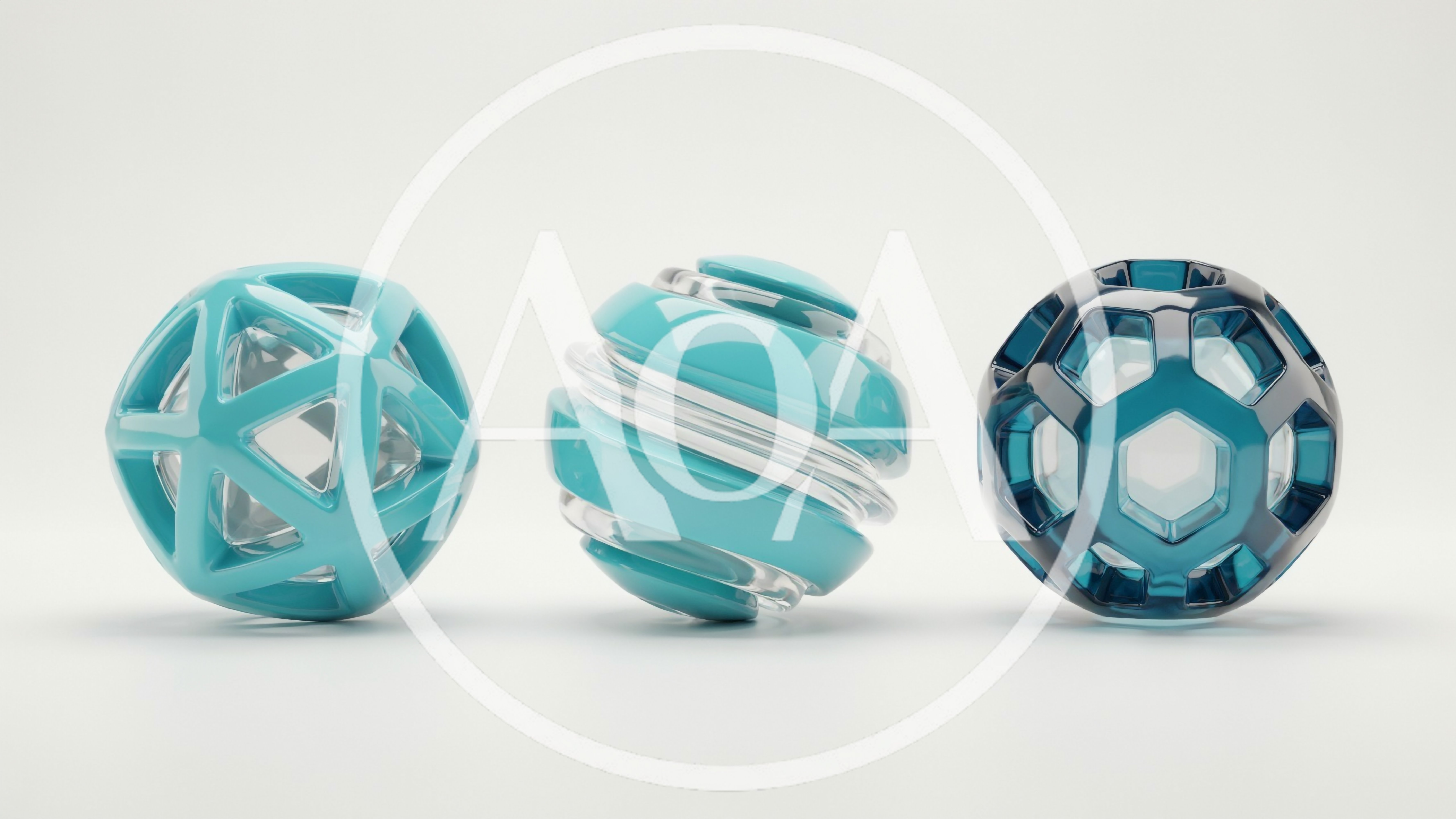 Three Abstract Geometric Spheres on White Background