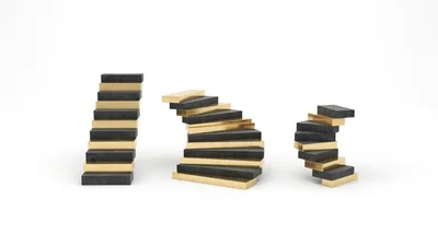 Three Abstract Staircase Structures With Gold And Concrete Steps
