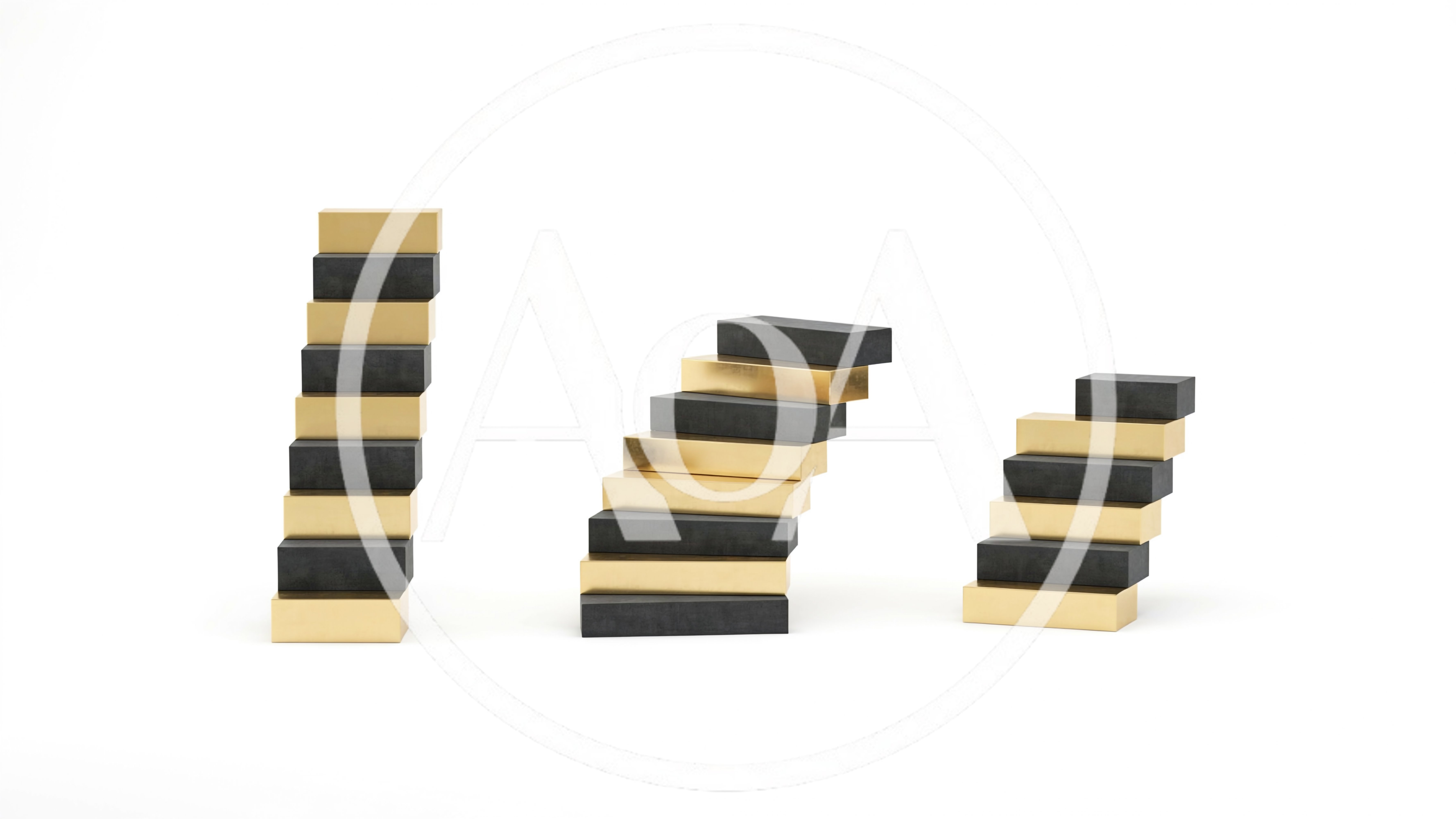 Three Stacks Of Alternating Gold And Black Blocks