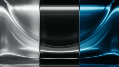 Abstract Metallic Wavy Surfaces In Silver Black And Blue