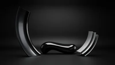 Abstract Metallic Sculptures on Dark Background