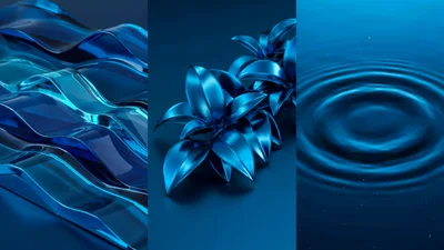 Abstract Blue Liquid Waves And Metallic Foliage Background