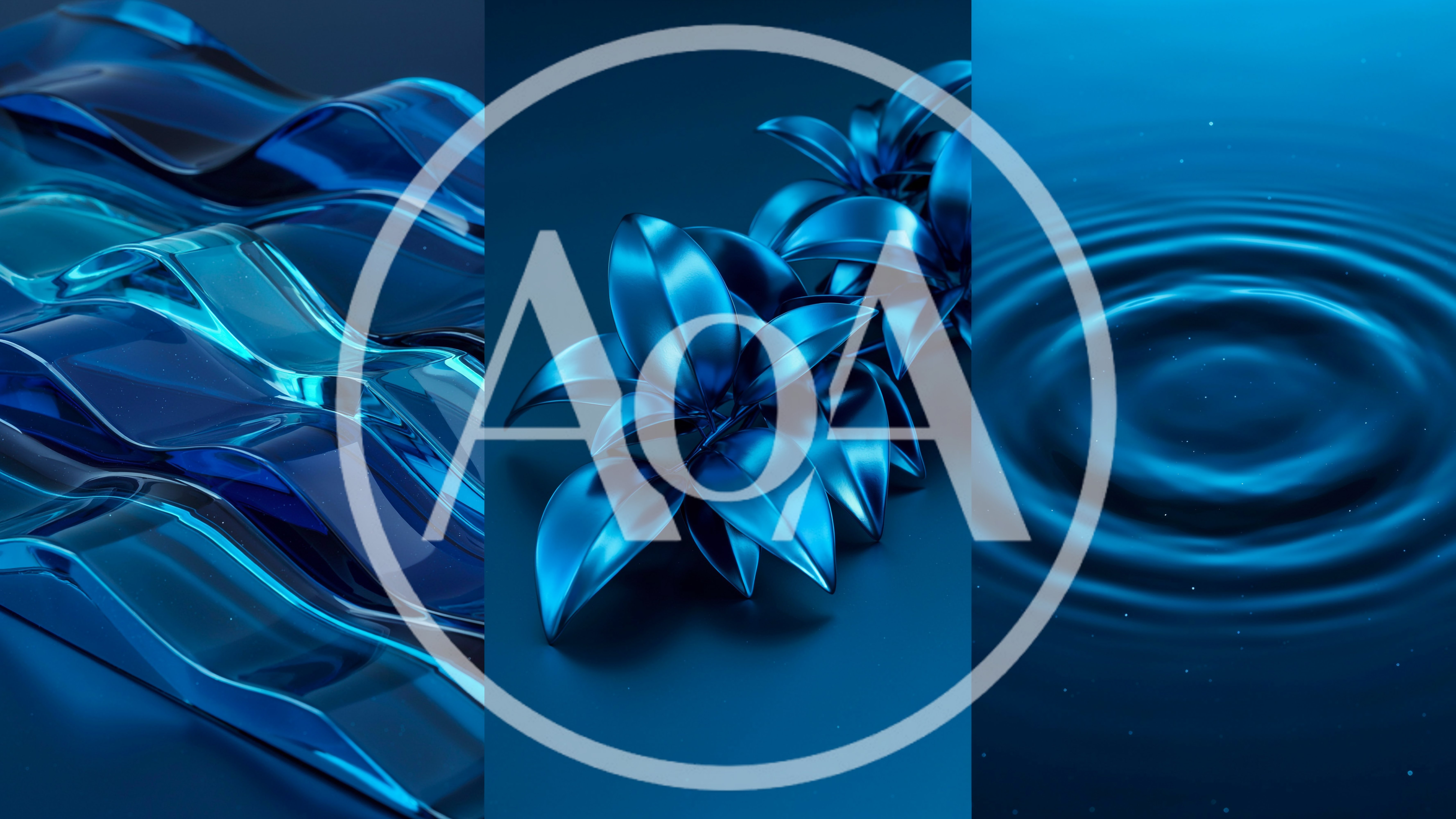 Abstract Blue Liquid Waves And Metallic Foliage Background