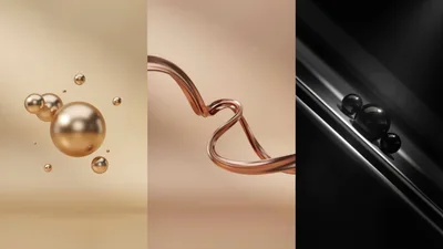 Abstract 3D Renderings Of Metallic Spheres And Ribbons