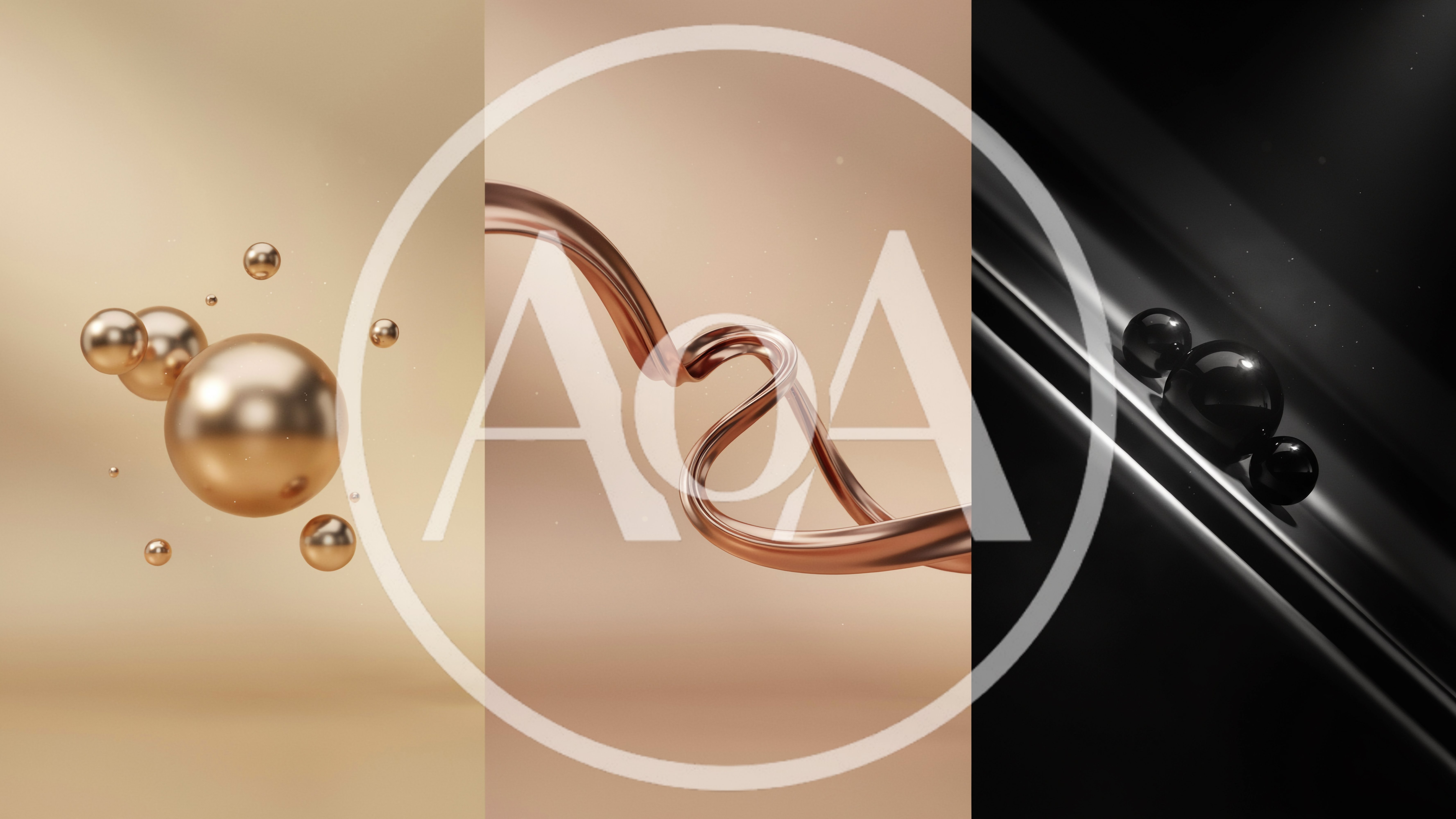 Abstract 3D Renderings Of Metallic Spheres And Ribbons