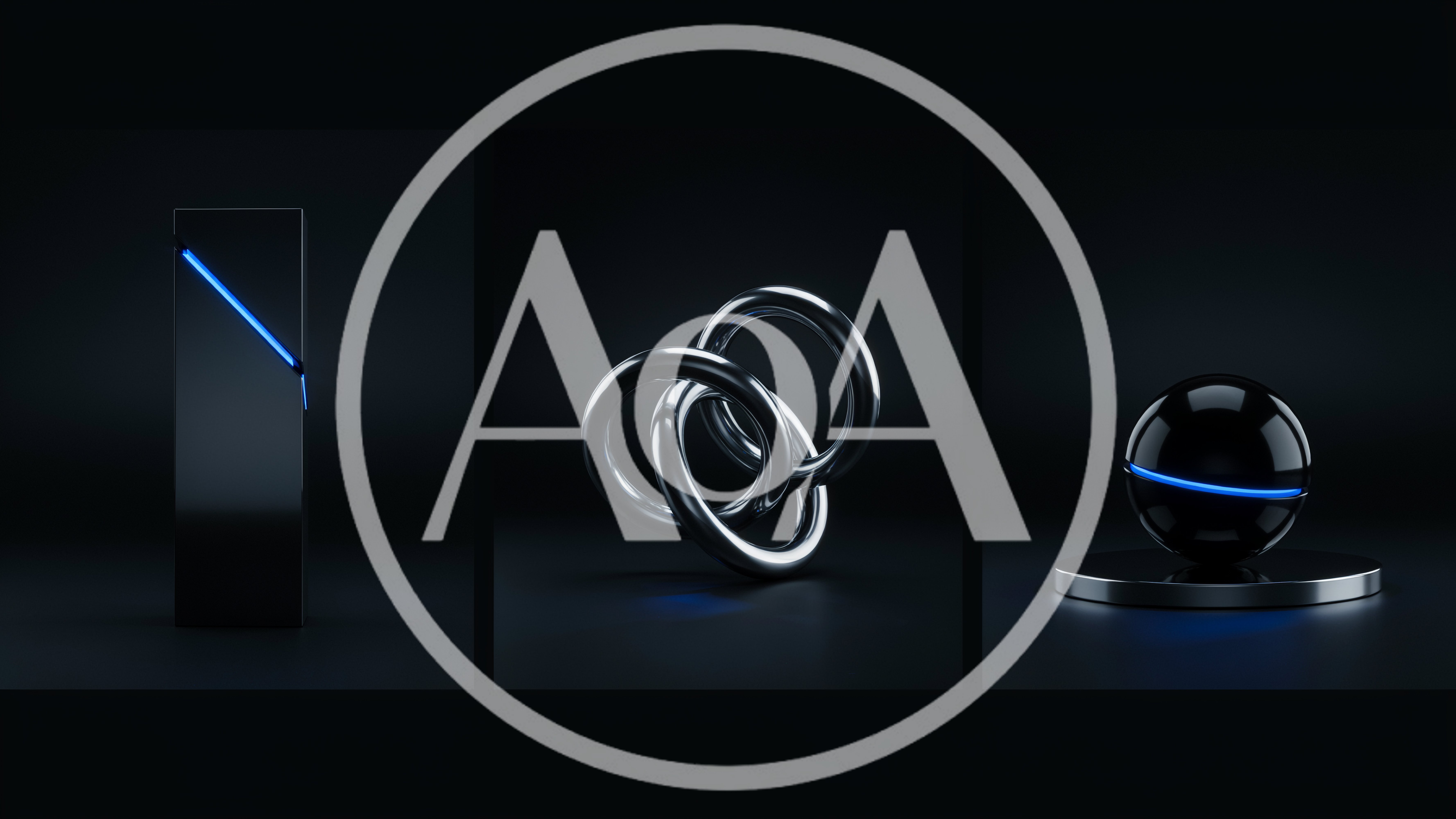 Abstract 3D Geometric Shapes With Glowing Blue Light